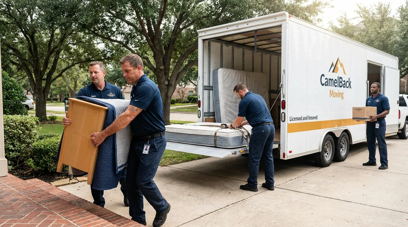 Crew loading residential truck for cross-state move from Sutter, CA