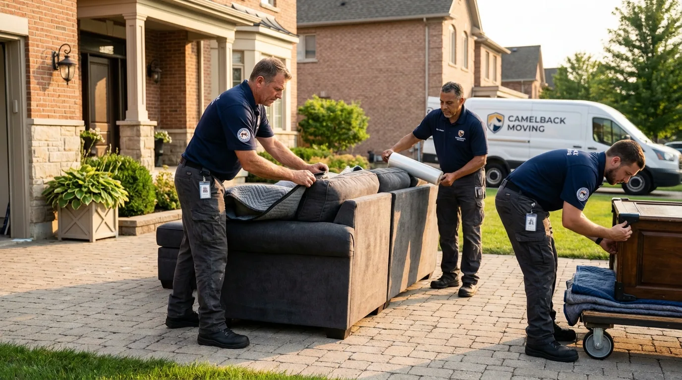 Large estate moving crew wrapping furniture in Sutter, CA