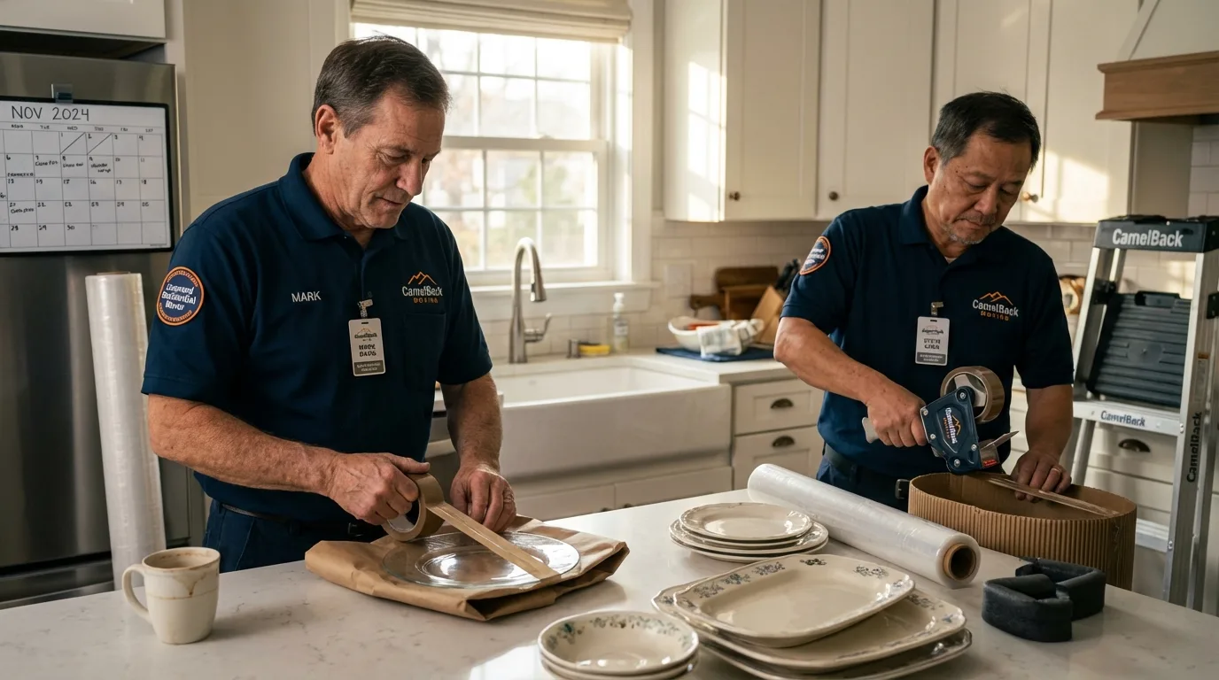 Professional crew packing kitchen dishware in Sutter, CA