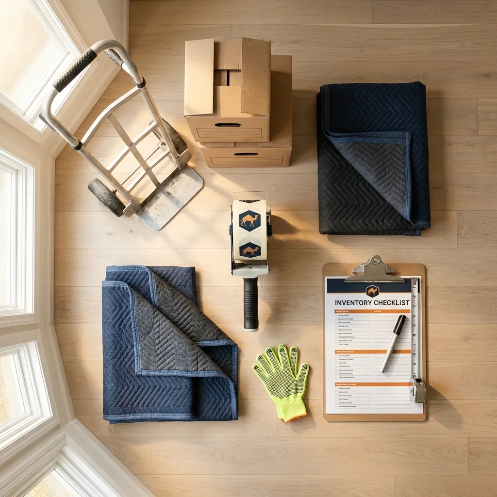Professional moving supplies and packing materials layout for Sutter residential relocations